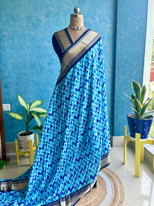 Shades of Blue Cotton Silk Sari