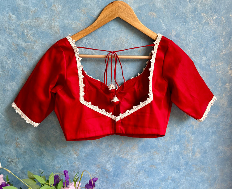 Crosia Lace Red Cotton Blouse