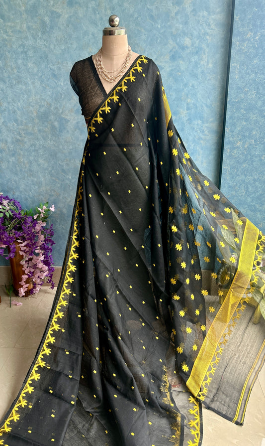 Black Yellow Soft Dhakai Jamdani