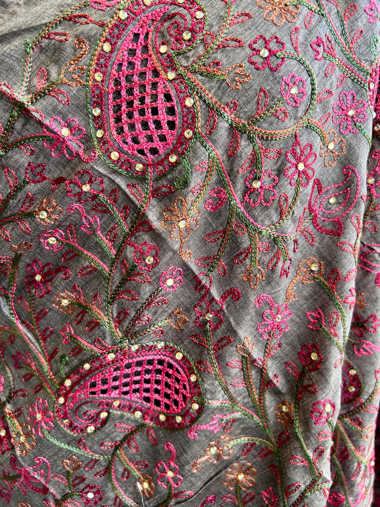 Coffee Brown Cutwork Embroidery Sari