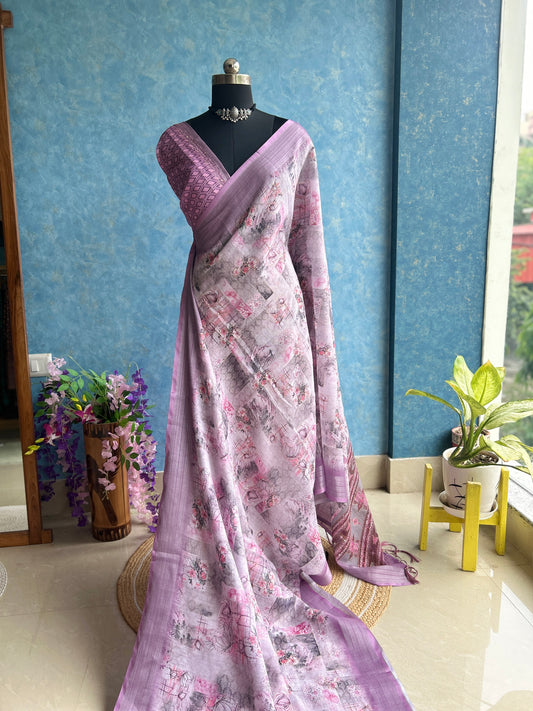 Lavender Digital Print with Kantha stitch