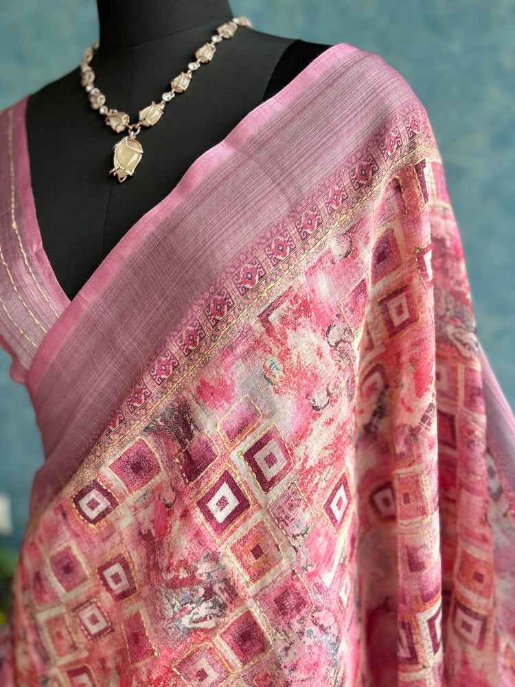 Linen Digital Print with Kantha stitch