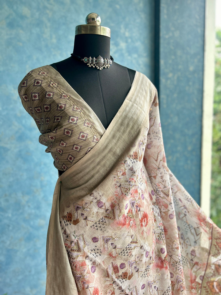 Grey Digital Print with Kantha stitch