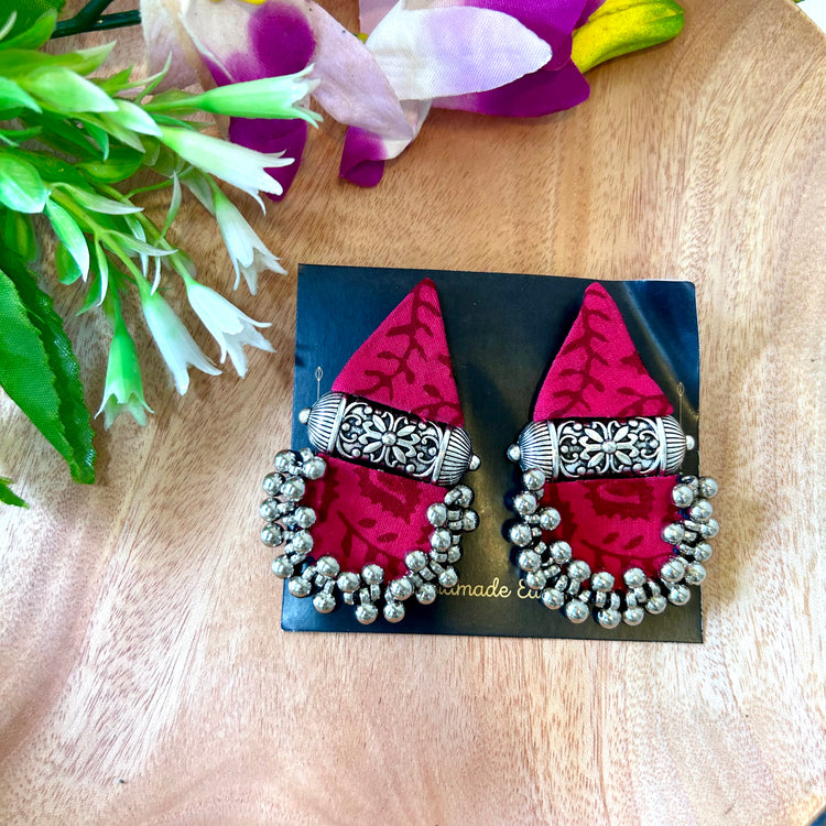 Handcrafted Ajrakh Fabric Earrings Pink