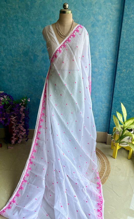 White Pink Soft Dhakai Jamdani