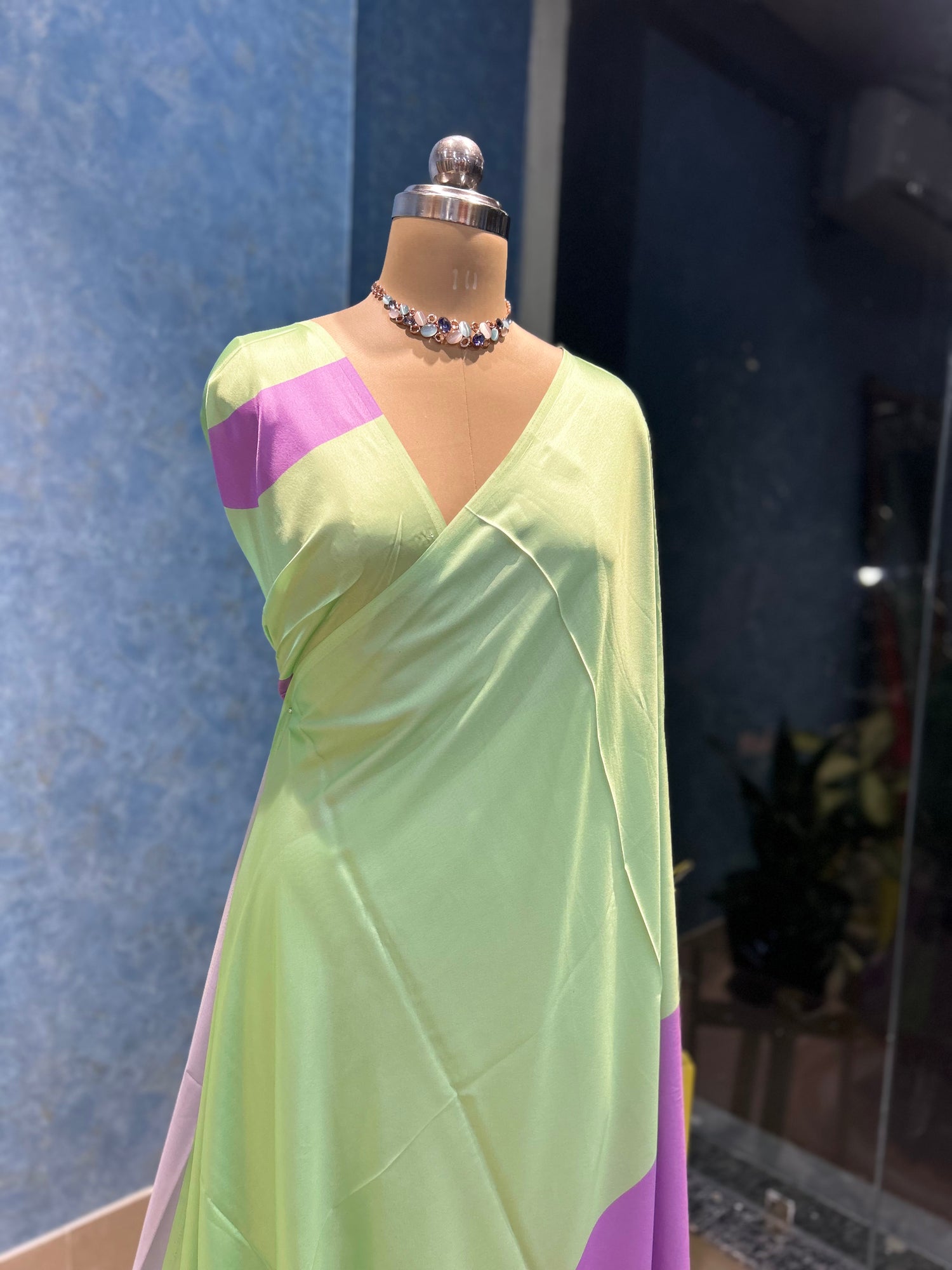 Beautiful Pista Green Satin Sari — view 2