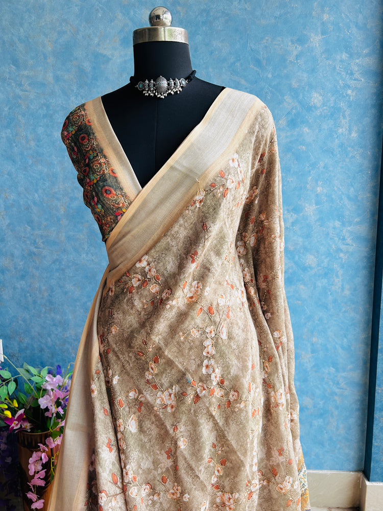 Chiku Linen Digital Print with Kantha stitch