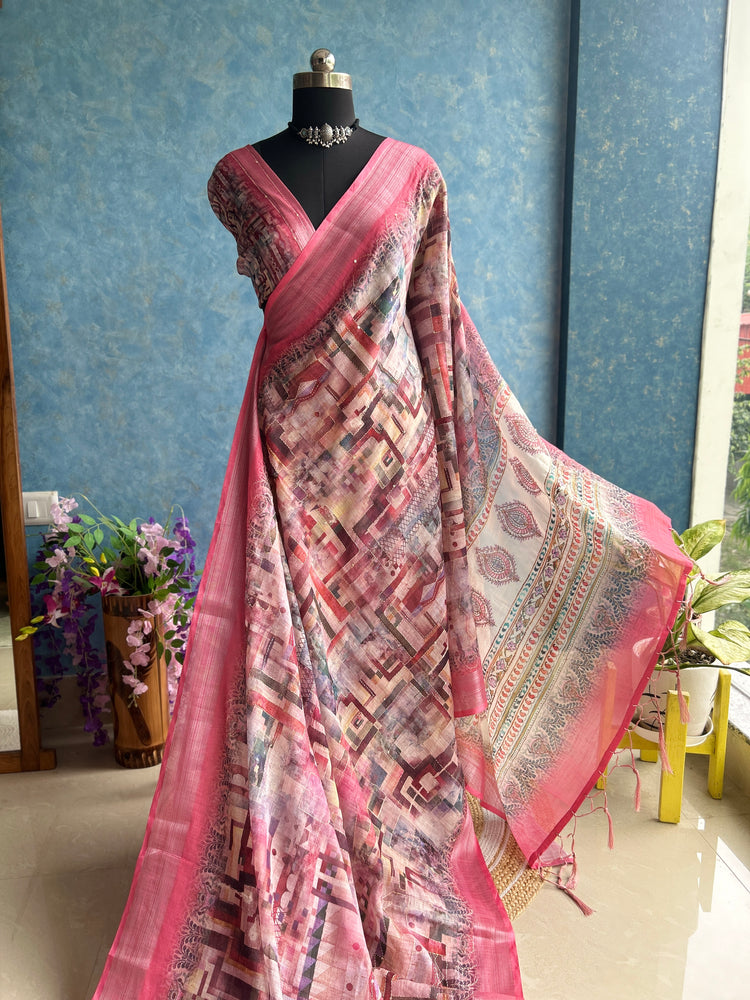 Linen Digital Print with Kantha stitch