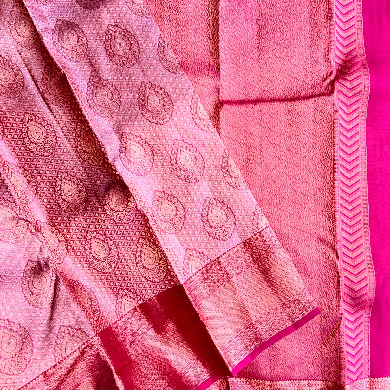 Peachy Maroon Kanchipuram Silk Sari — view 3