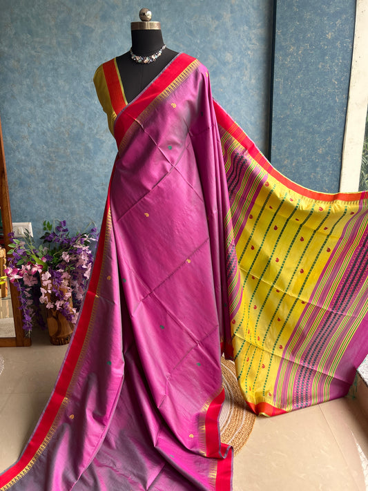 Thistle Purple Katan Bishnupuri Silk Sari