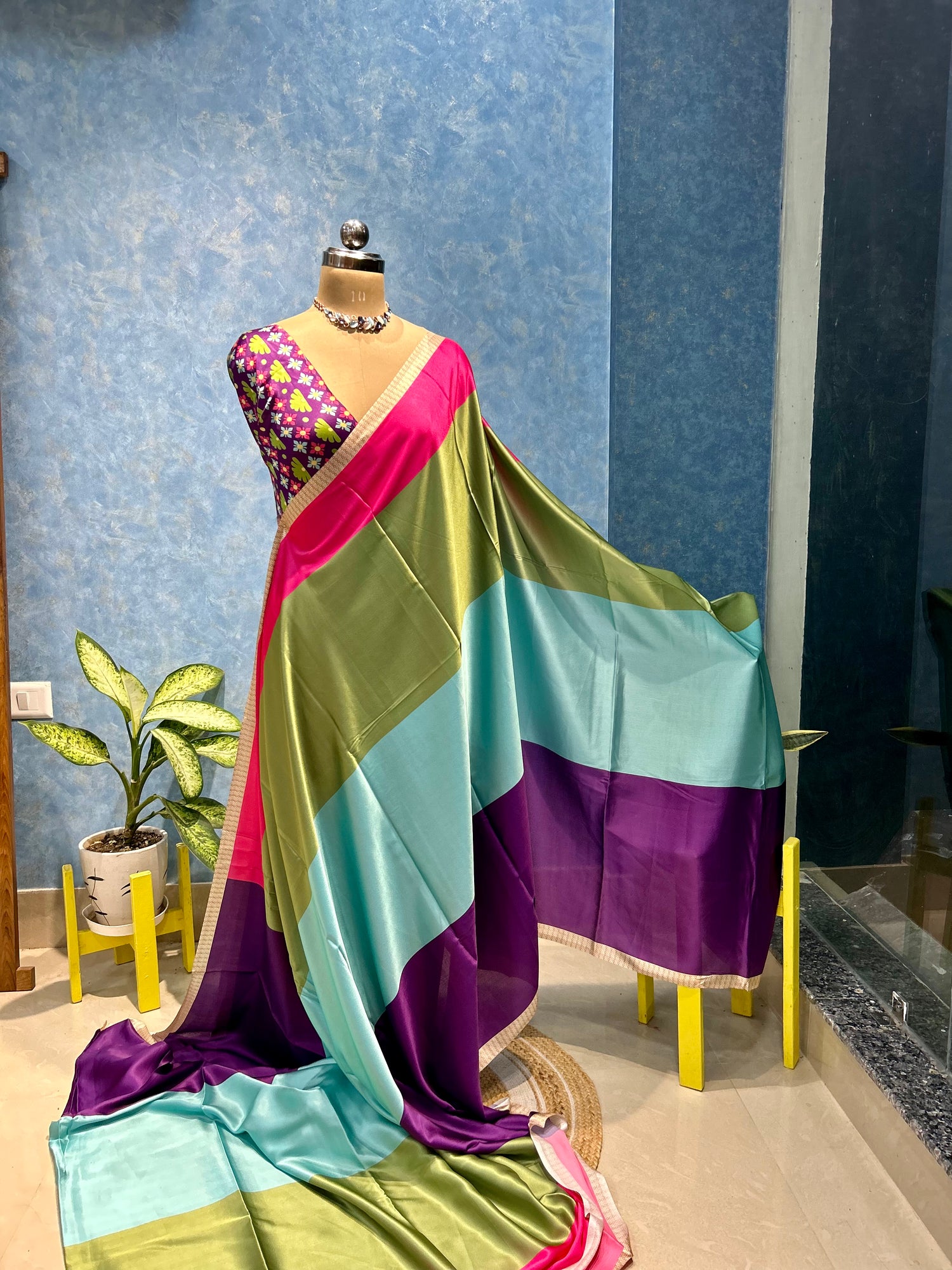 Beautiful MULTICOLOR Satin Sari — view 3