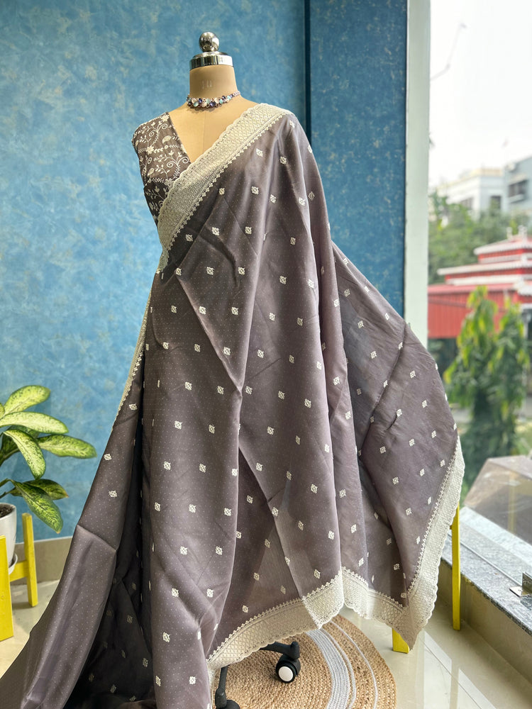 Graphite Grey Embroidery Sari