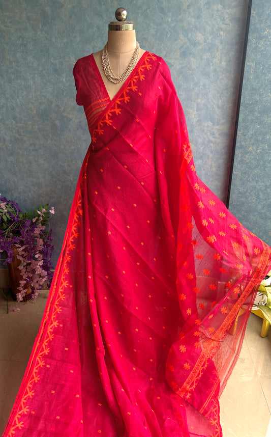 Pink Orange Soft Dhakai Jamdani