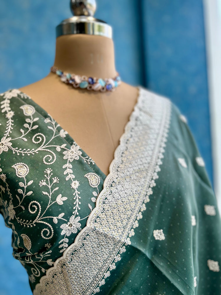 Clearspring Green Embroidery Sari
