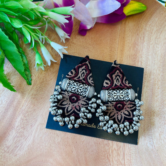 Handcrafted Ajrakh Fabric Earrings