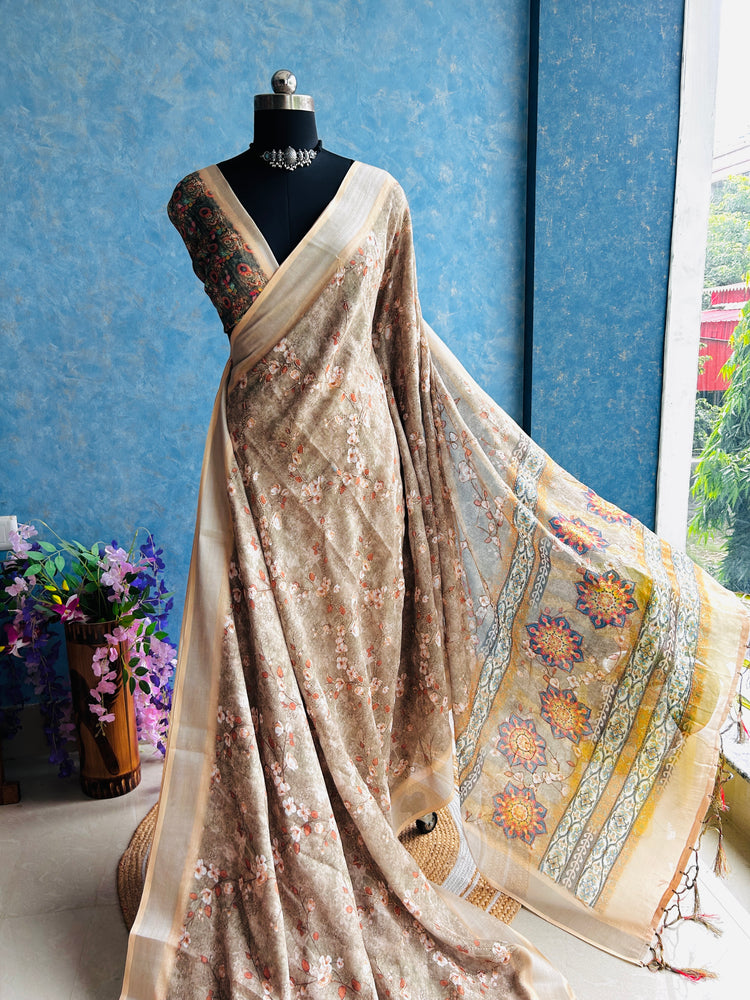 Chiku Linen Digital Print with Kantha stitch