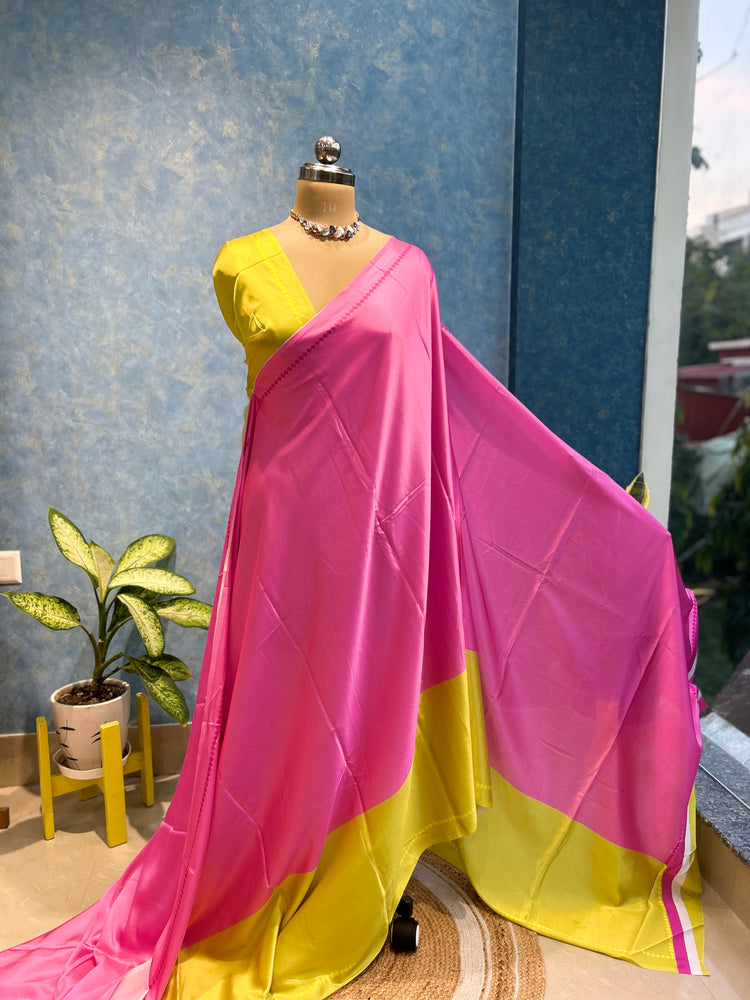 Beautiful Colour Combination Satin Sari