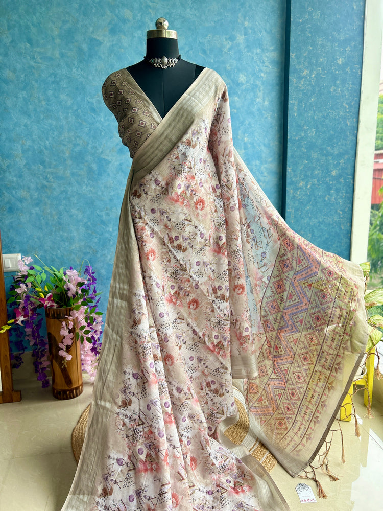 Grey Digital Print with Kantha stitch