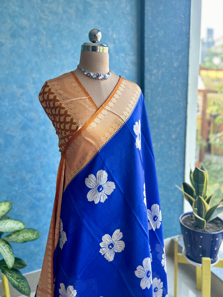 Royal Blue Cotton Silk Sari
