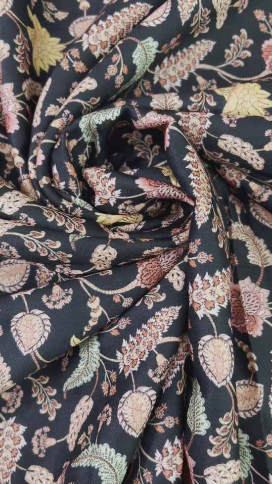 Multicolour Floral Black Pashmina  Fabric — view 4