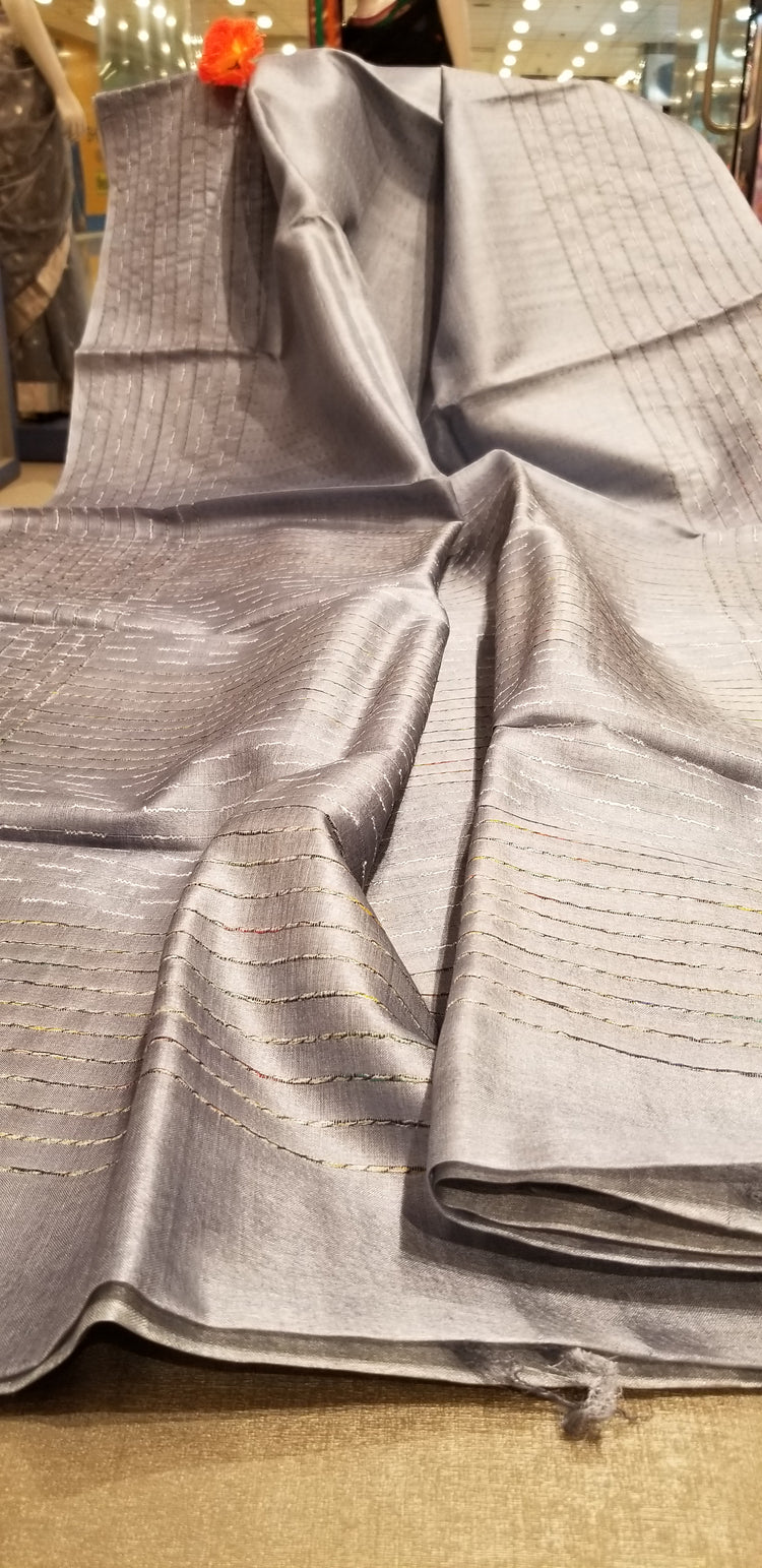 Steel Handwoven Pure Tussar Silk