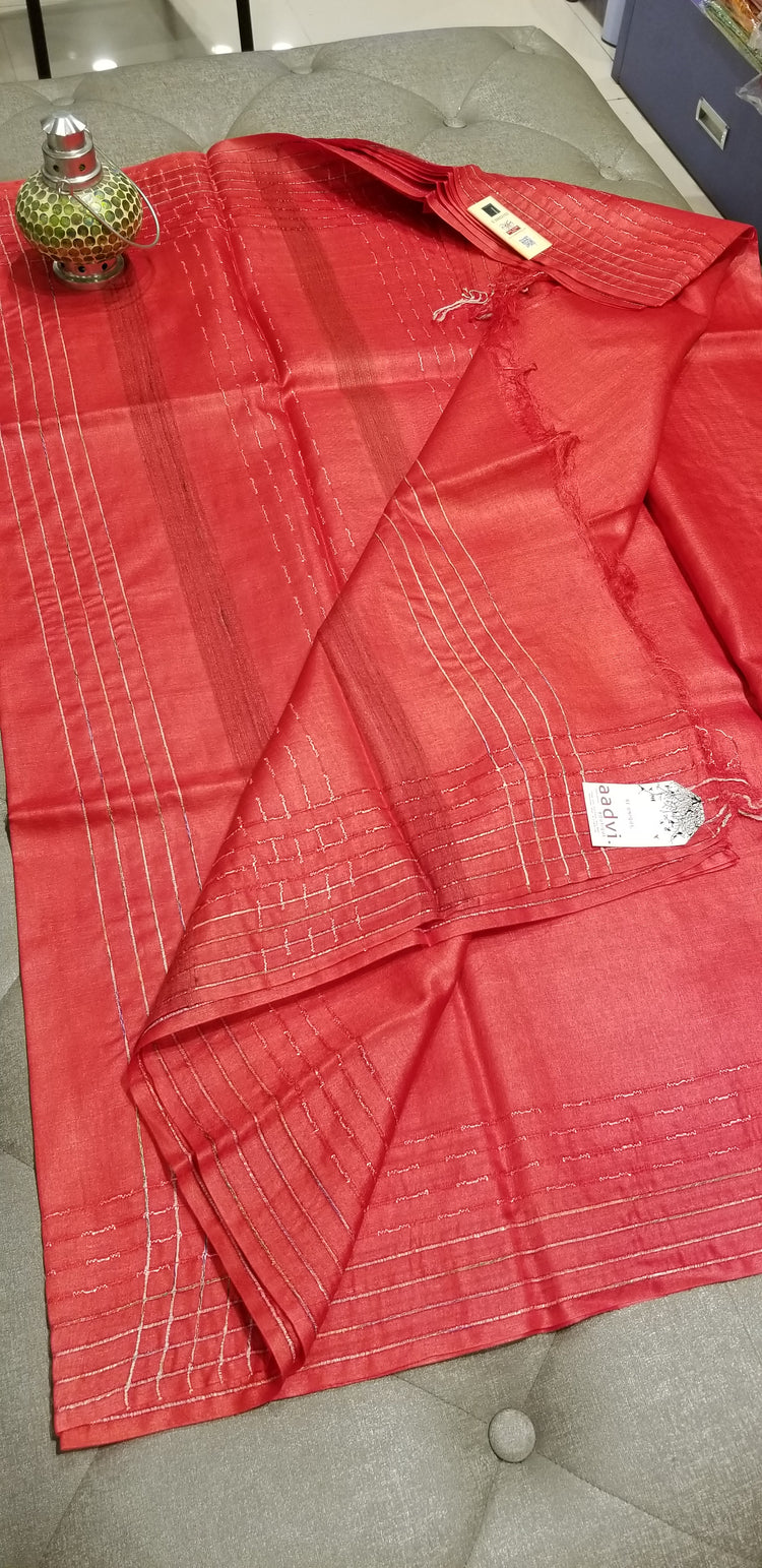 Red Handwoven Pure Tussar Silk