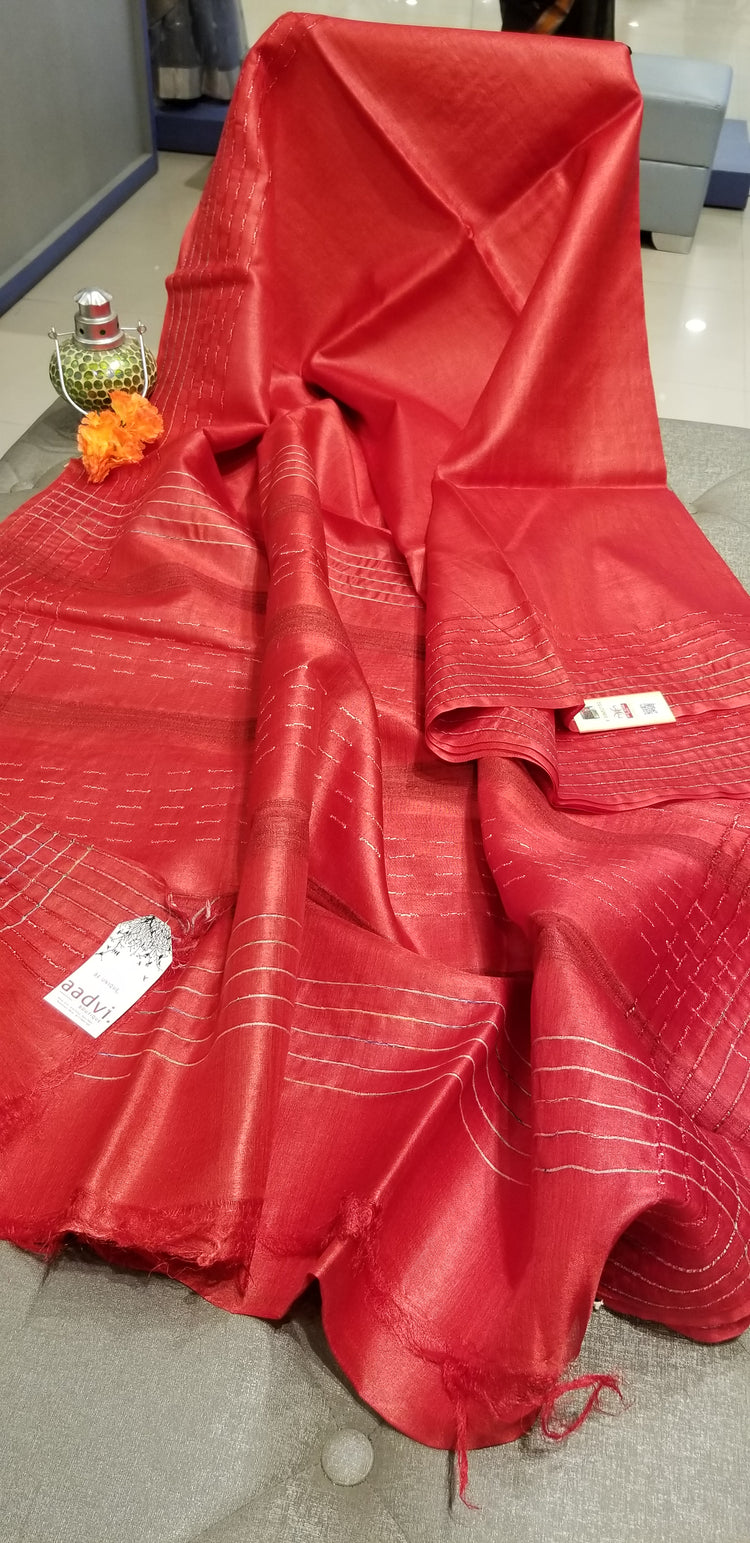 Red Handwoven Pure Tussar Silk