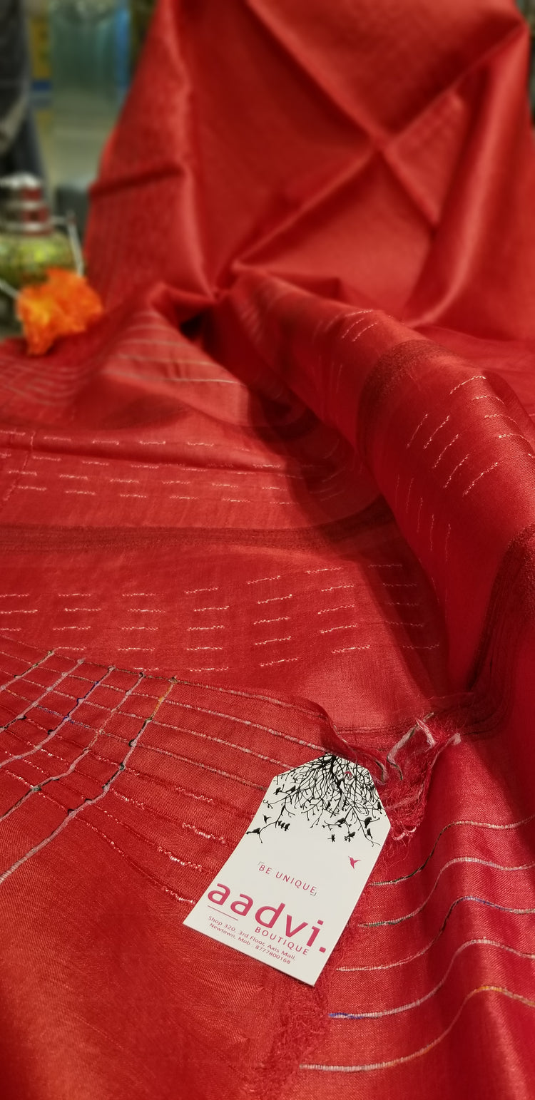 Red Handwoven Pure Tussar Silk