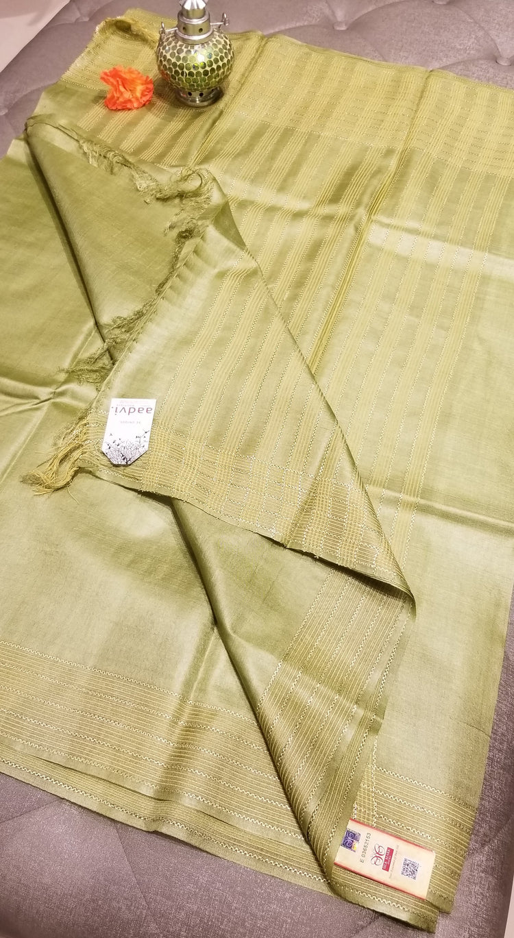Pastel Green Handwoven Pure Tussar Silk with allover checkered pattern