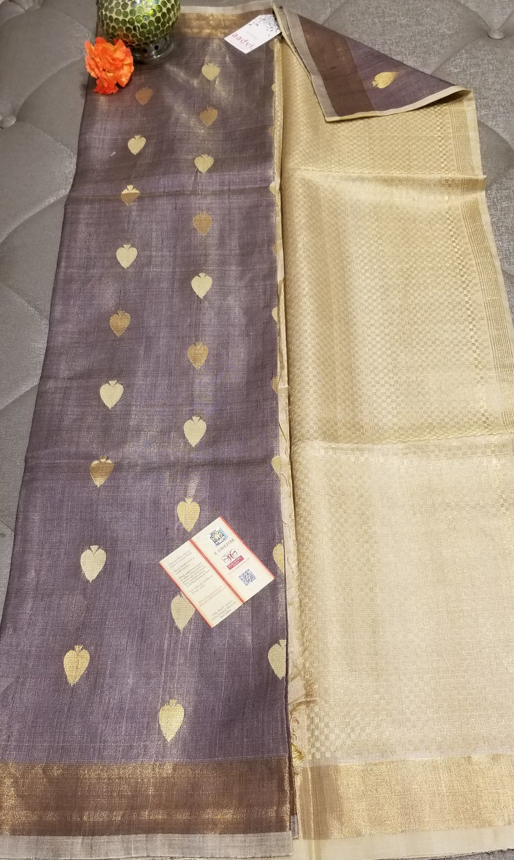 Grey Handwoven Pure Tissue Tussar Silk