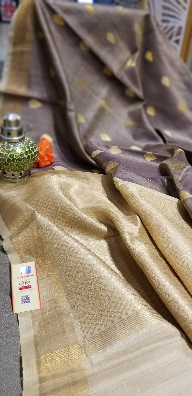 Grey Handwoven Pure Tissue Tussar Silk