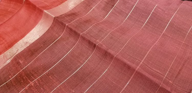 Black Handwoven Pure Raw Silk with Rouge Pink temple border