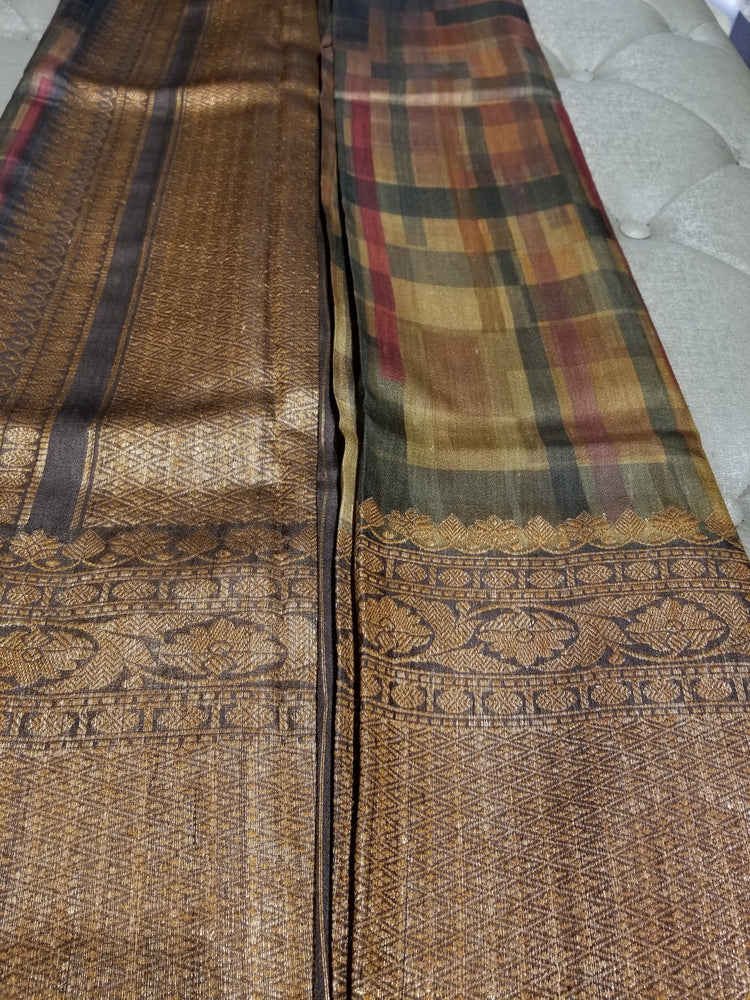 Digital print on Pure Tussar Silk with Banarasi Border