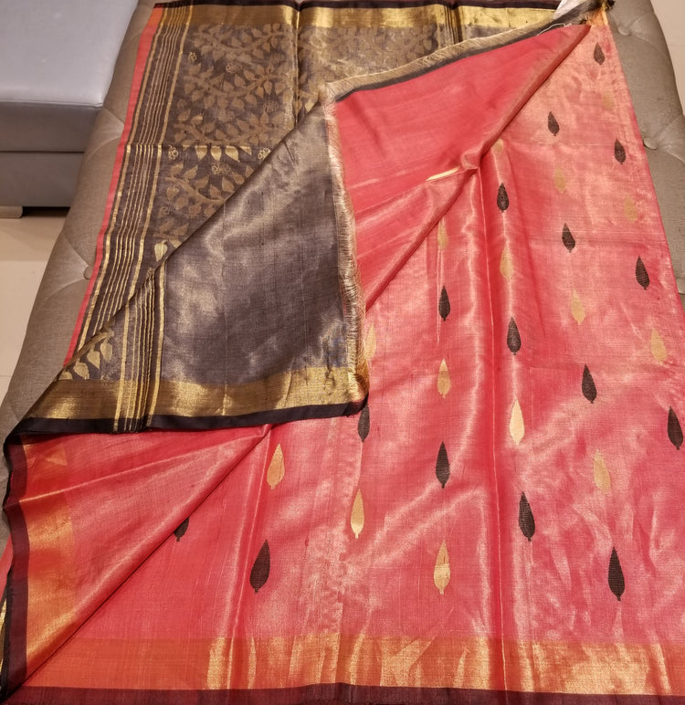 Red Handwoven Pure Tissue Tussar Silk