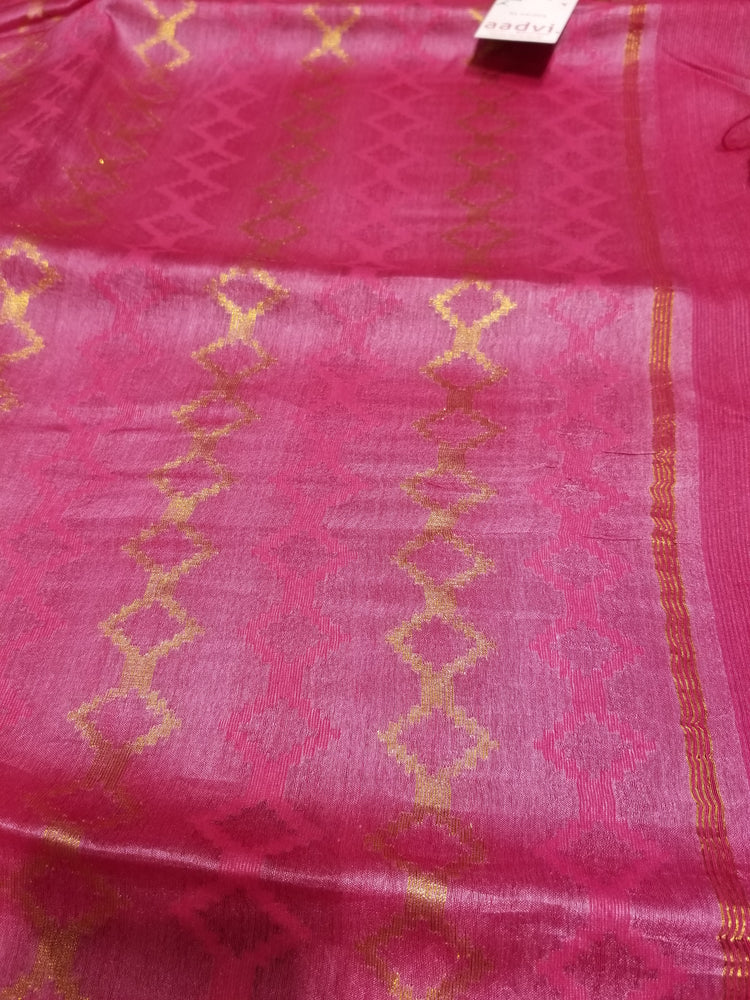 Hot Pink handwoven Noel Tussar silk  with golden border