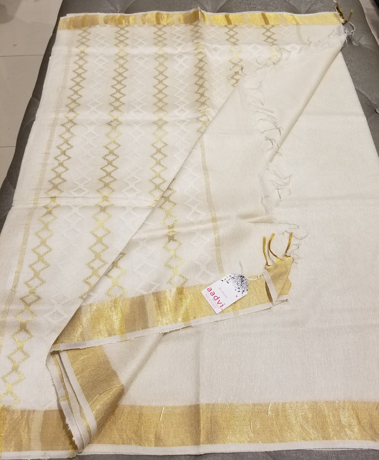 Off-White handwoven Noel Tussar silk  with golden border