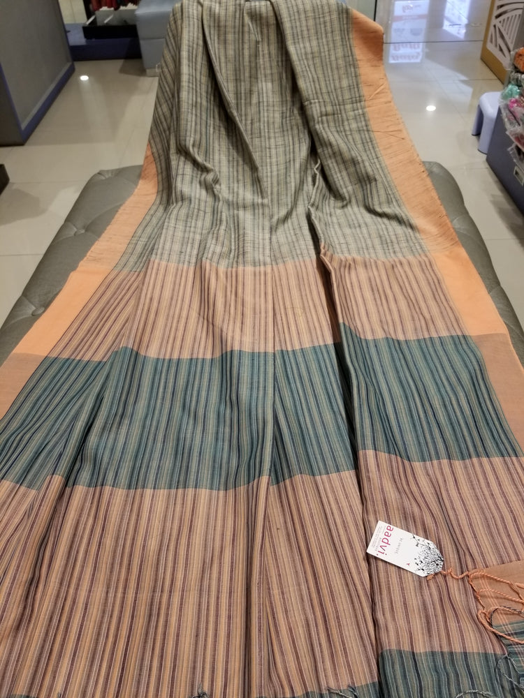Tussar Silk with stripes on body