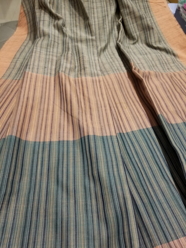 Tussar Silk with stripes on body