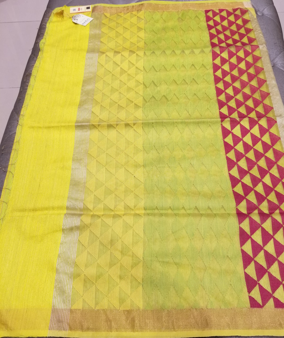 Golden beige handwoven Pure Tussar Silk with triangle pattern pallu — view 3