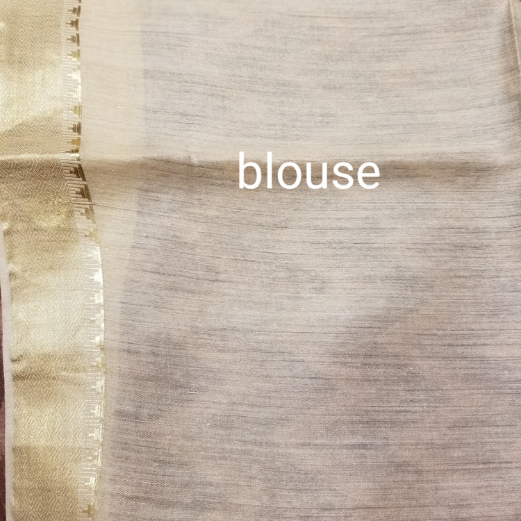 Handwoven Pure Muga Silk Sari in Brown Color with Zig-zag pattern