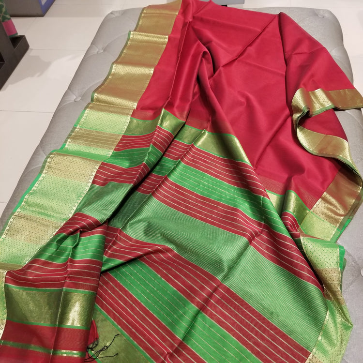 Vermilion Red Handwoven Maheshwari Sari
