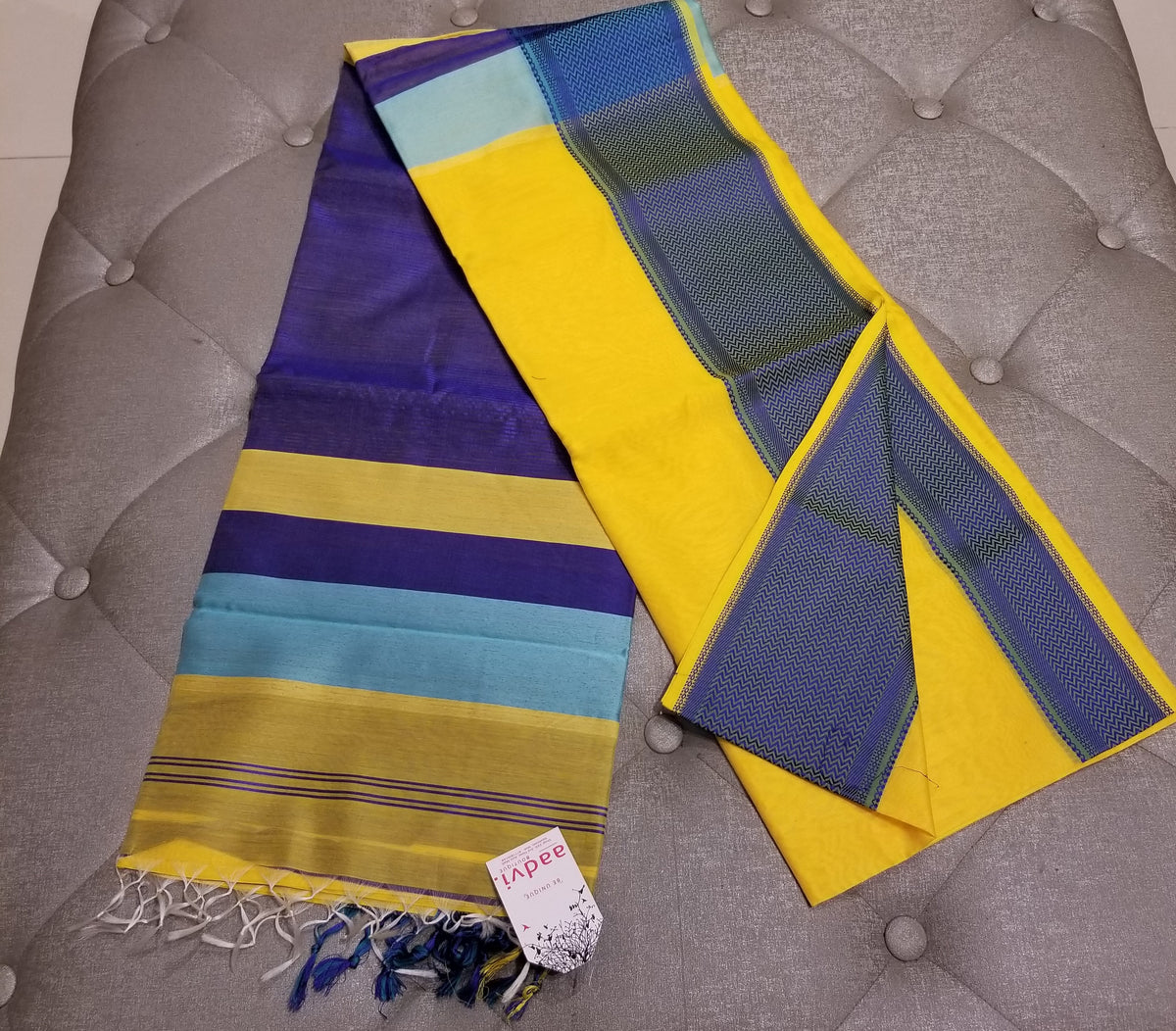 Yarrow - Yellow Handwoven Maheshwari Sari — view 6