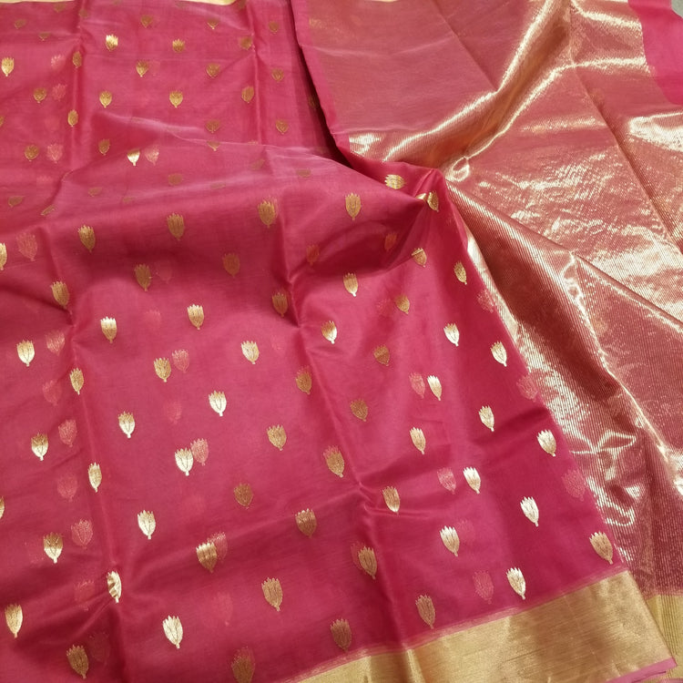 Pink Chanderi Handwoven Pure Silk by Silk Sari