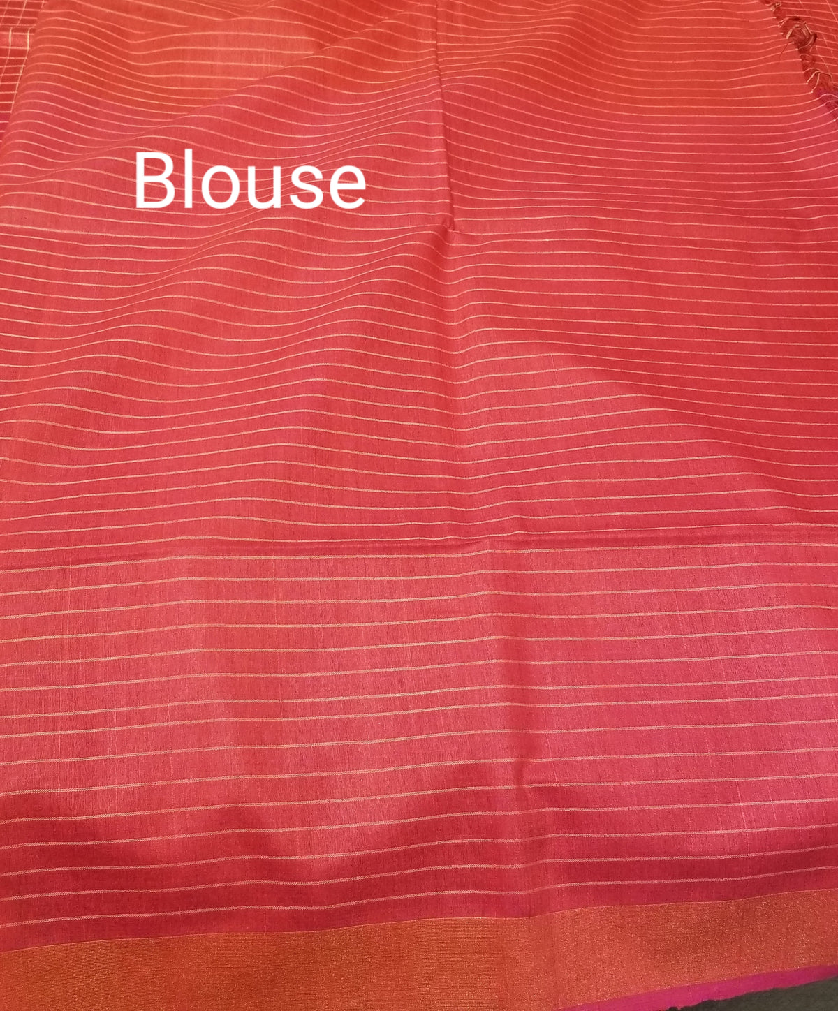 Red Pure Dupion Silk Handwoven Sari with allover golden check pattern — view 5