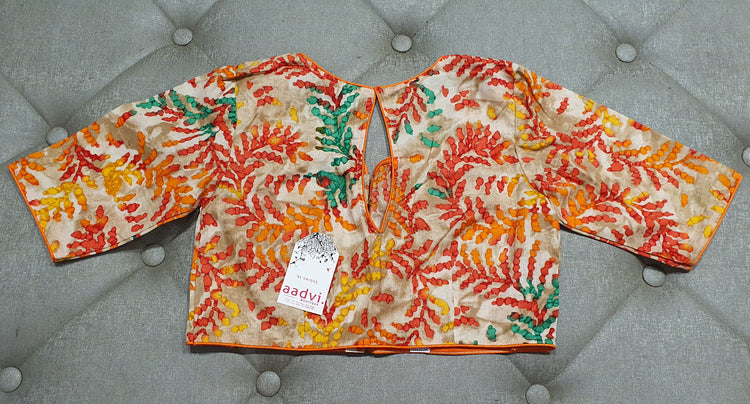 Golden Cream Designer Blouse with Dyed Floral Pattern - Back Side