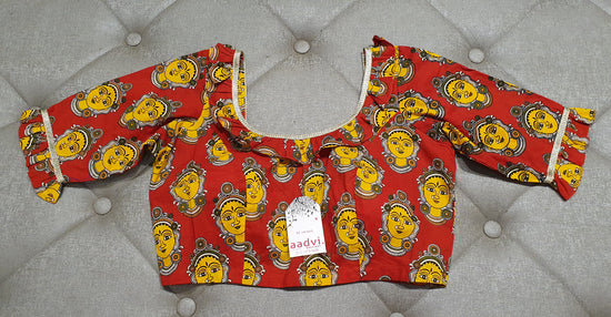 Yellow on Earth Designer Blouse with Traditional Print - Front Side