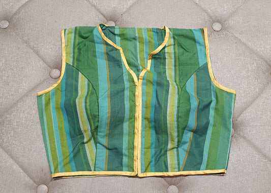 Designer Blouse with Green Shade Stripes - Front Side