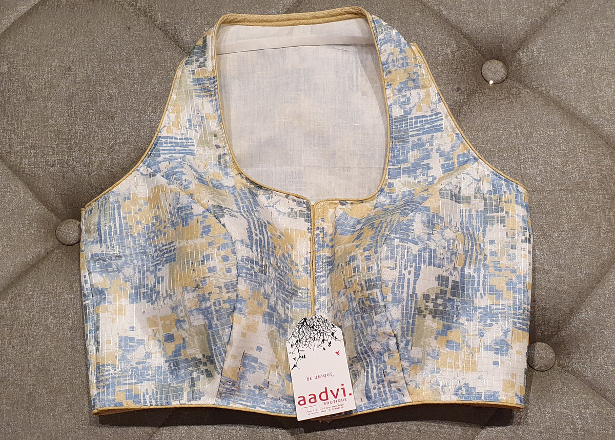 Geometric Pattern Pastel Color Designer Blouse  - Front Side