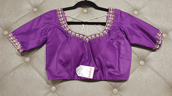 Purple Hand Embroidered Designer Blouse with Zardosi Work - Front Side