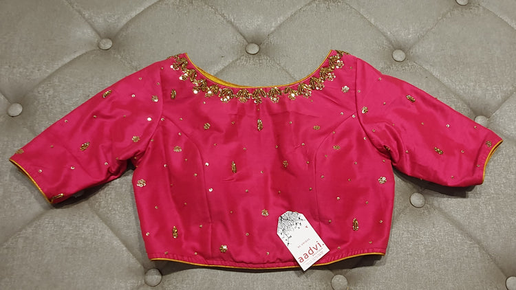 Pink Hand Embroidered Designer Blouse with Zardosi Work - Front Side